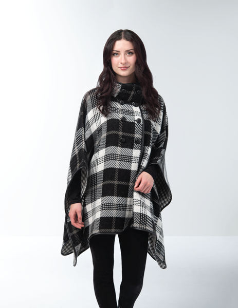 Plaid button wrap (black/white)