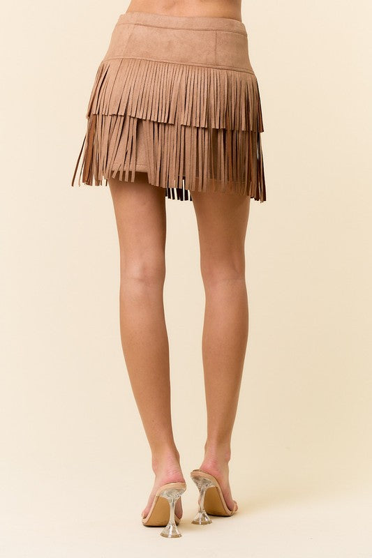 Faux  suede fringe skirt (2 colors)