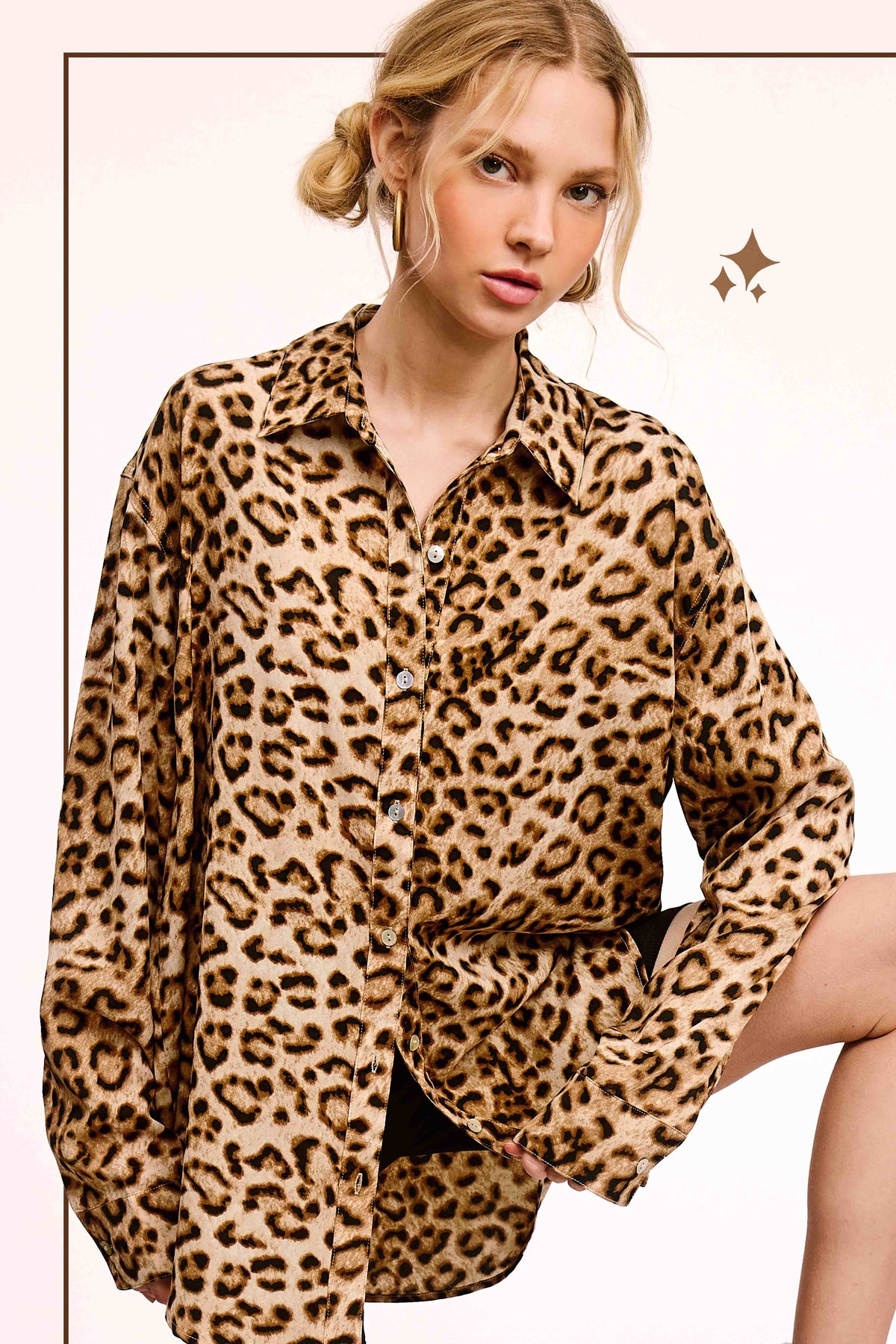 SRT7902-Leopard Printed Button Down Shirt Long Sleeve Fall