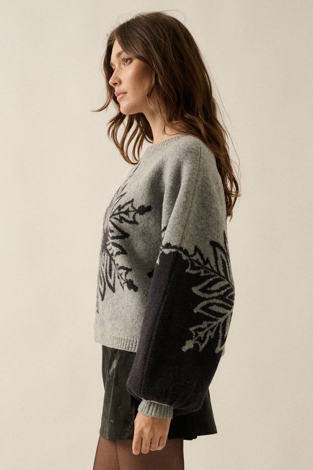 Snowflake Jacquard-Knit Dolman-Sleeve Sweater