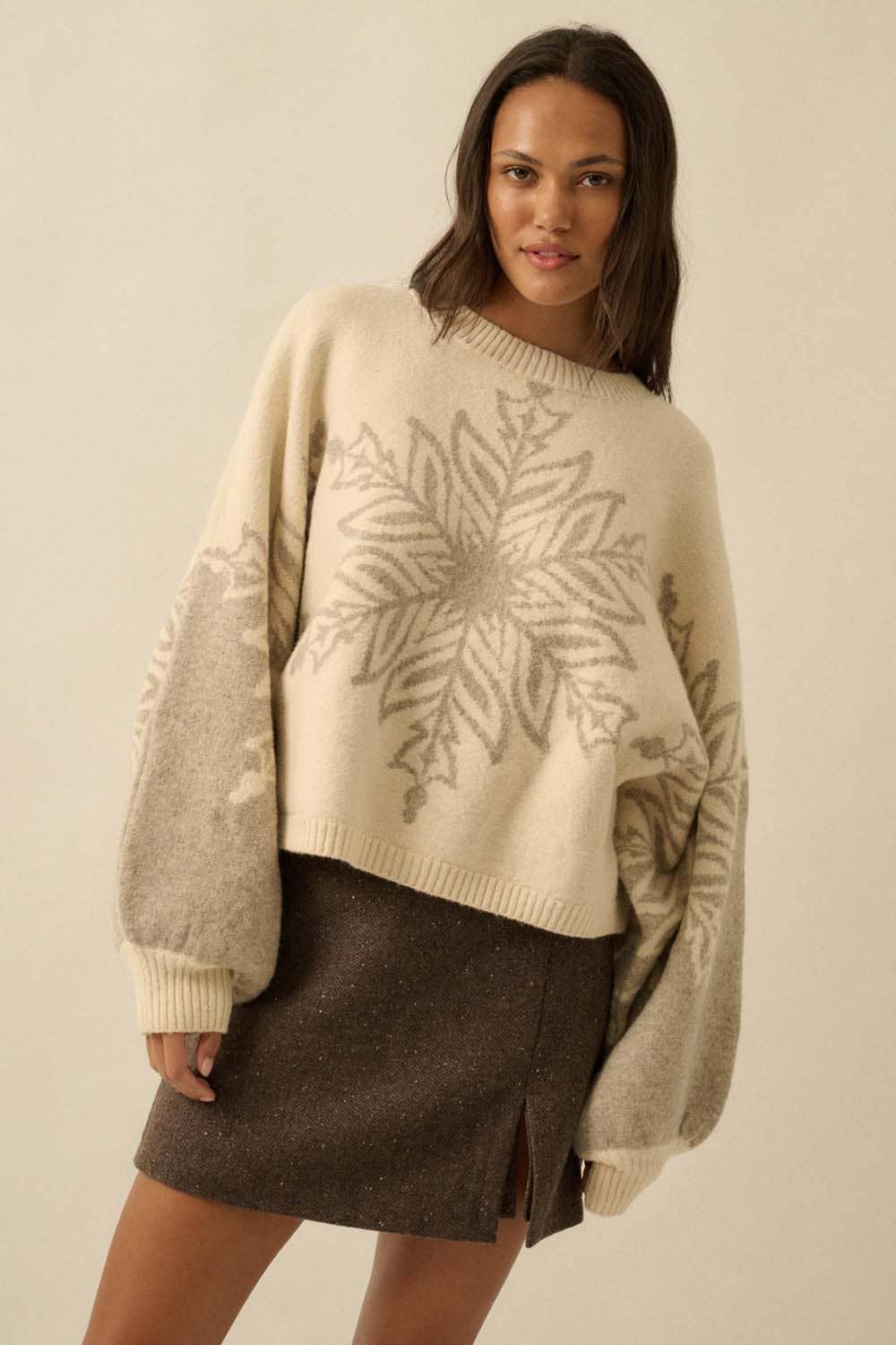Snowflake Jacquard-Knit Dolman-Sleeve Sweater