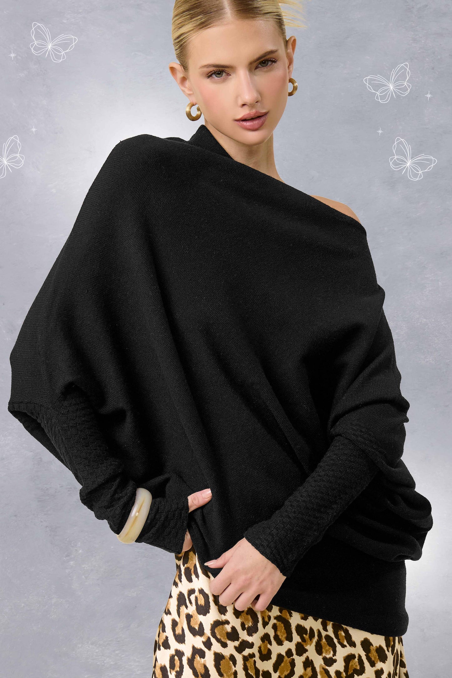JES3621-Asymmetrical Off-Shoulder Sweater Fall Christmas