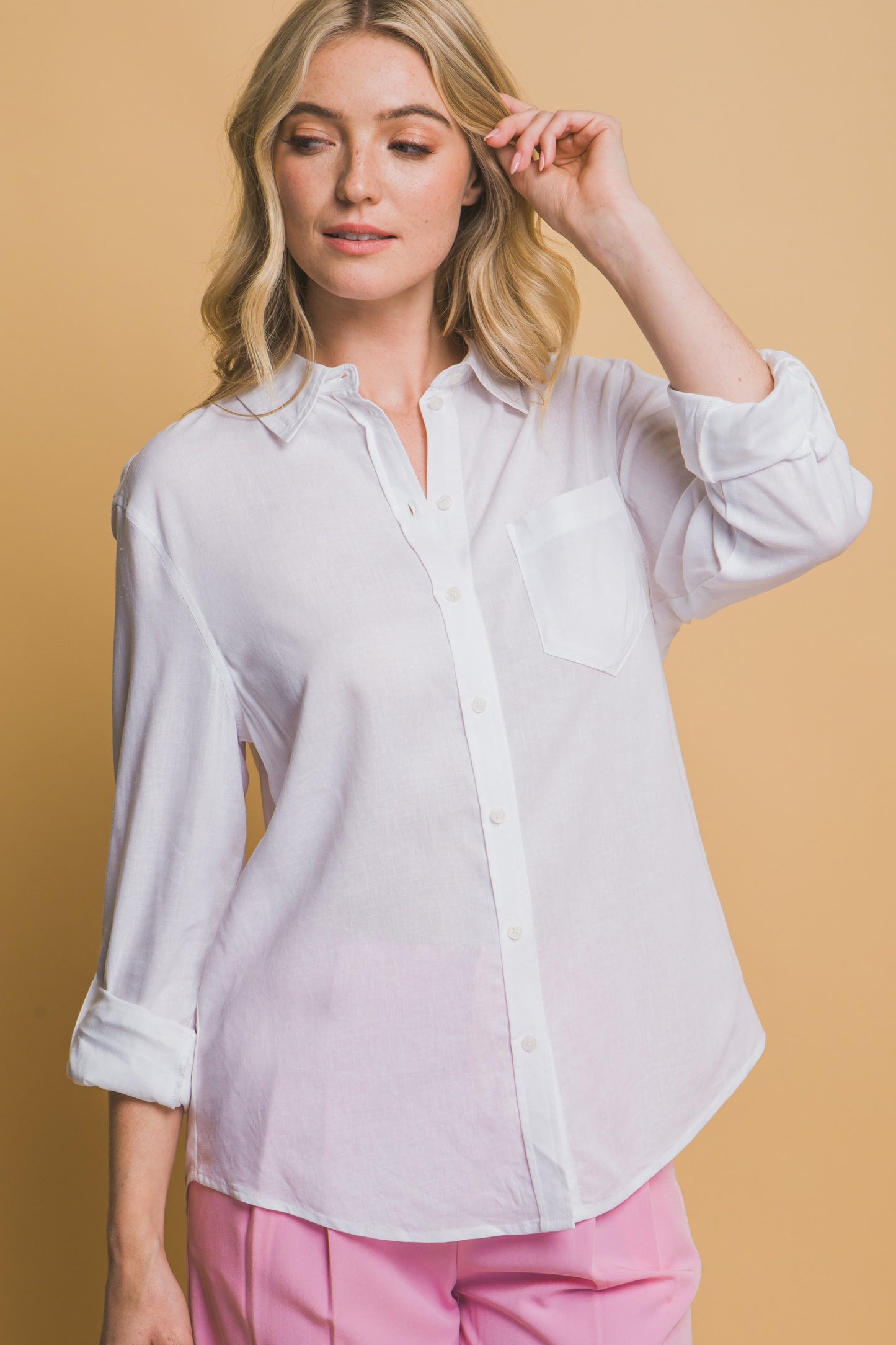 Roll up sleeve linen blend shirt