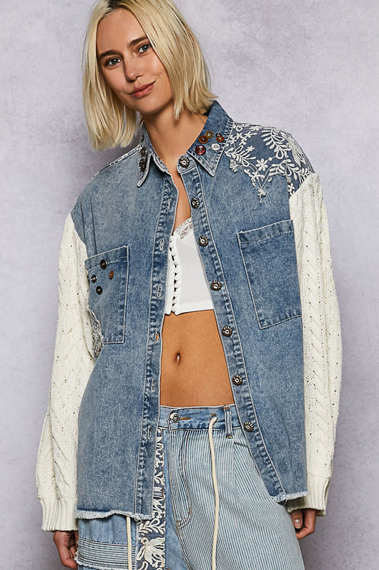 Mixed media shirt jacket