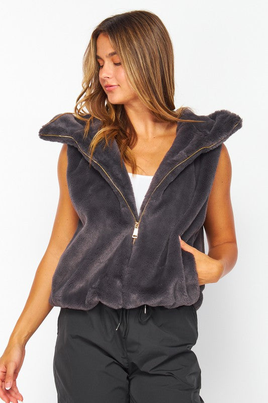 Bunny faux fur hooded vest