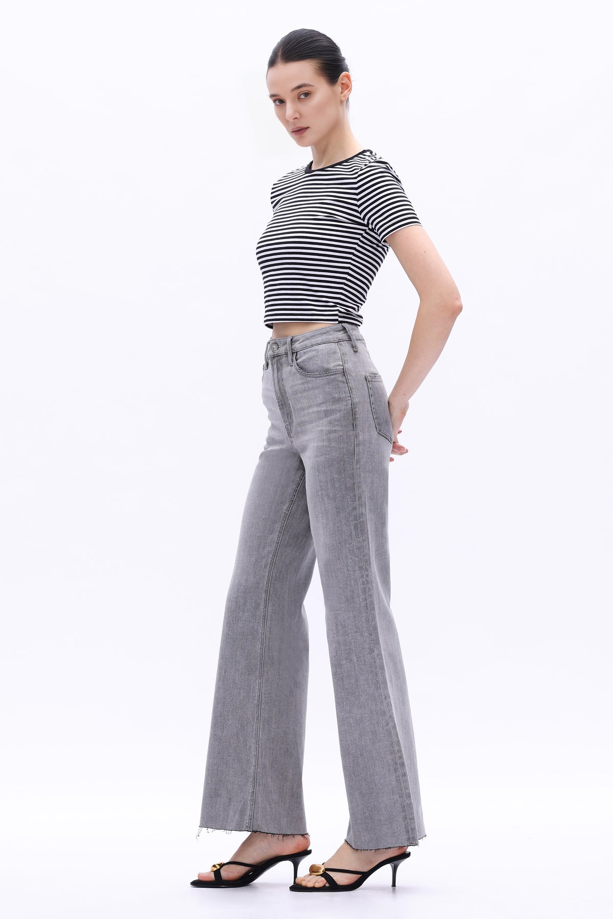 High rise gray denim jeans