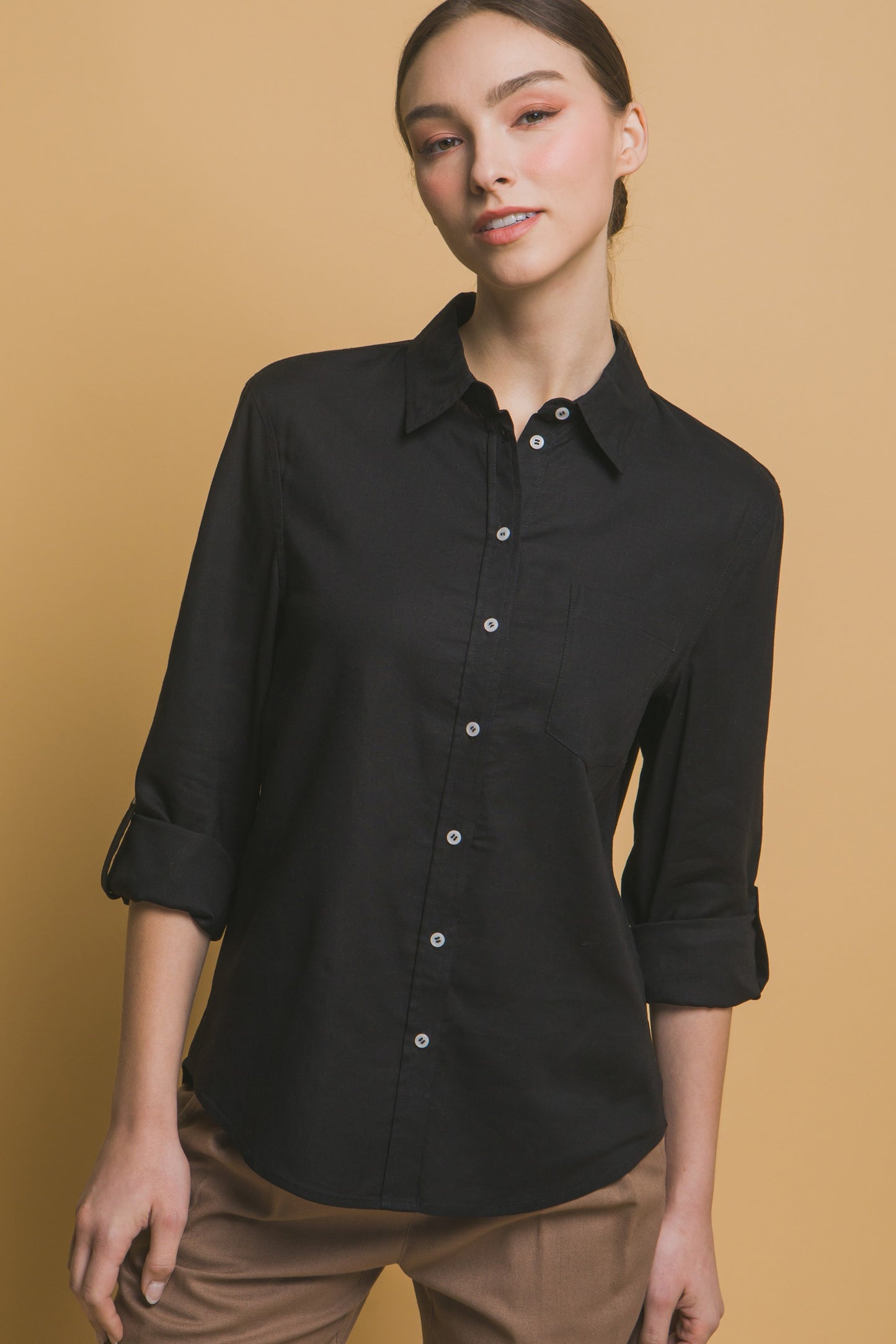 Roll up sleeve linen blend shirt