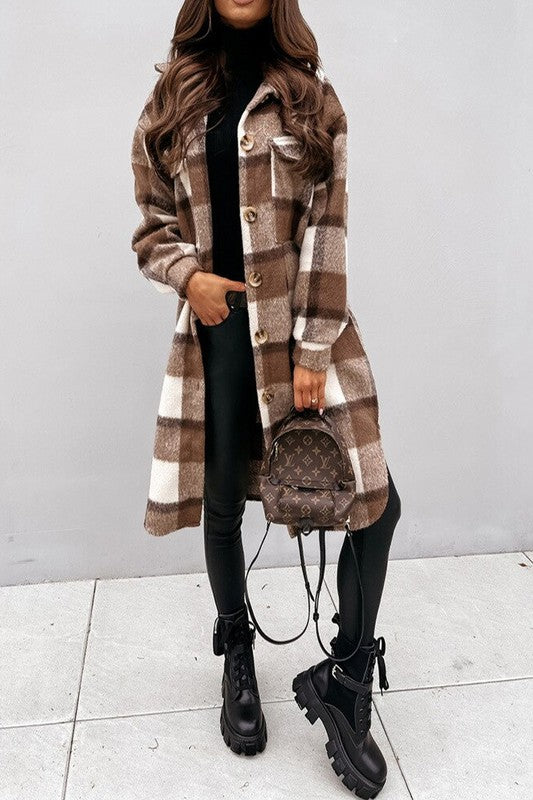 Mocha long plaid Shacket