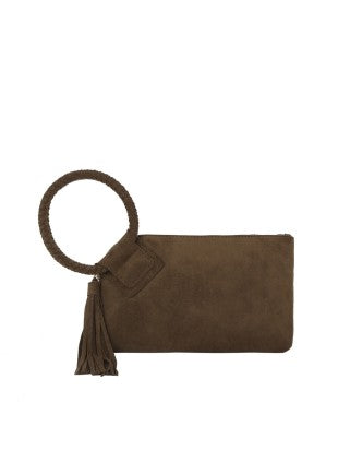 Tassel detail suede wristlet