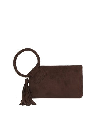 Tassel detail suede wristlet