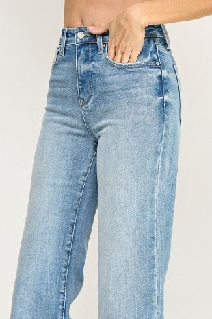 High rise seam detail wide leg jeans