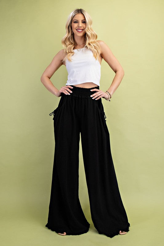 Linen blend relaxed fit wide leg pant