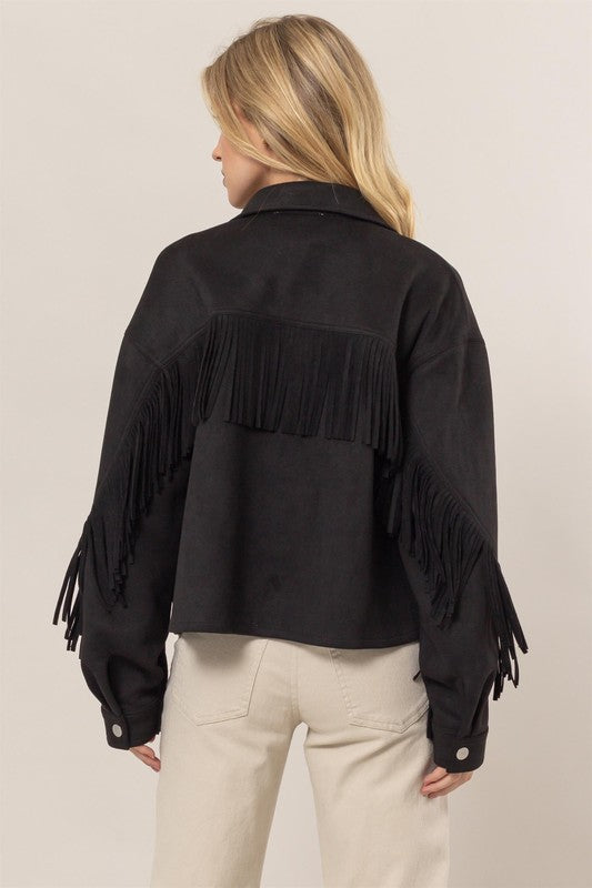 Faux suede fringe jacket