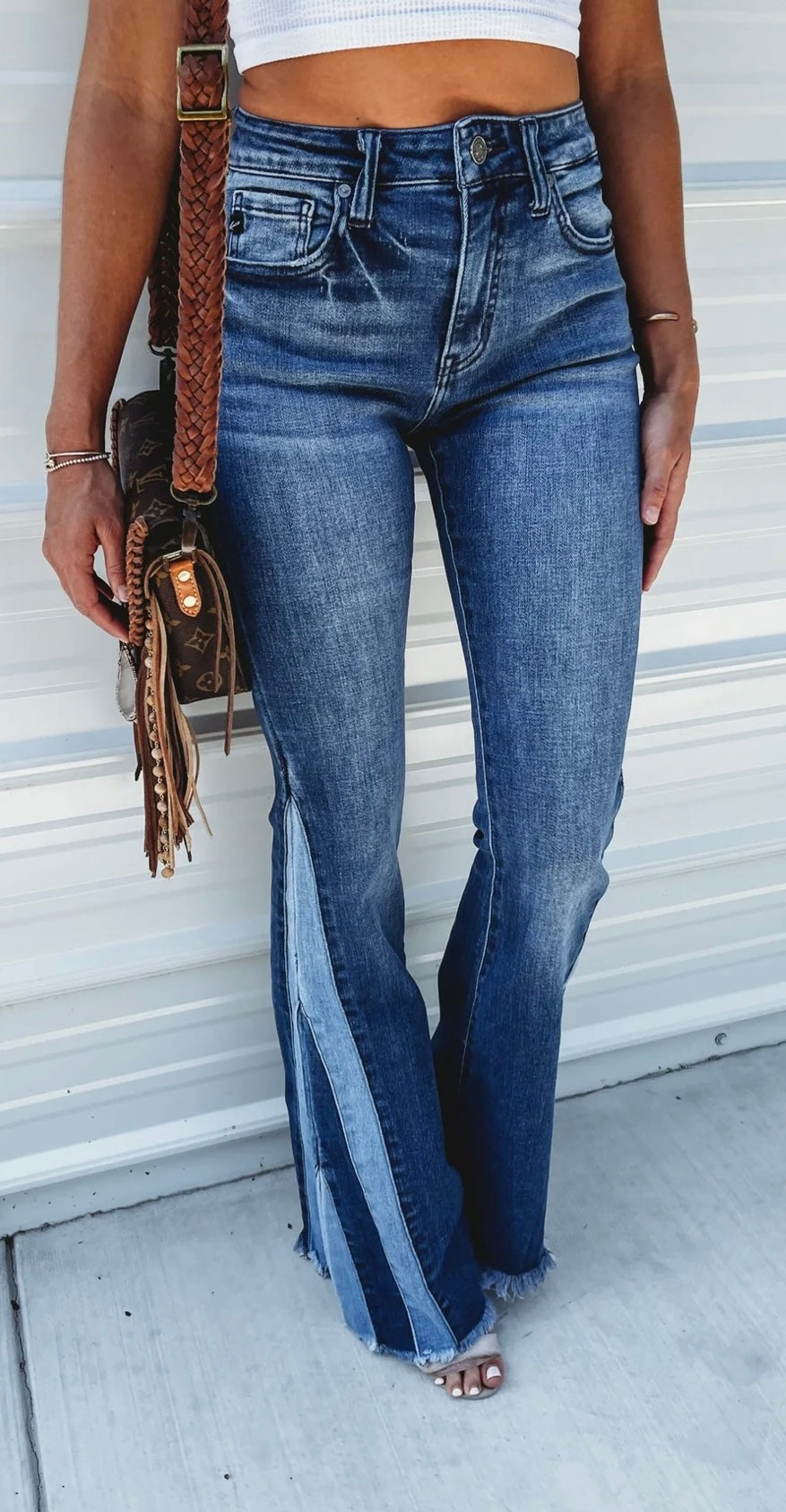 High rise piecing detail flare jeans