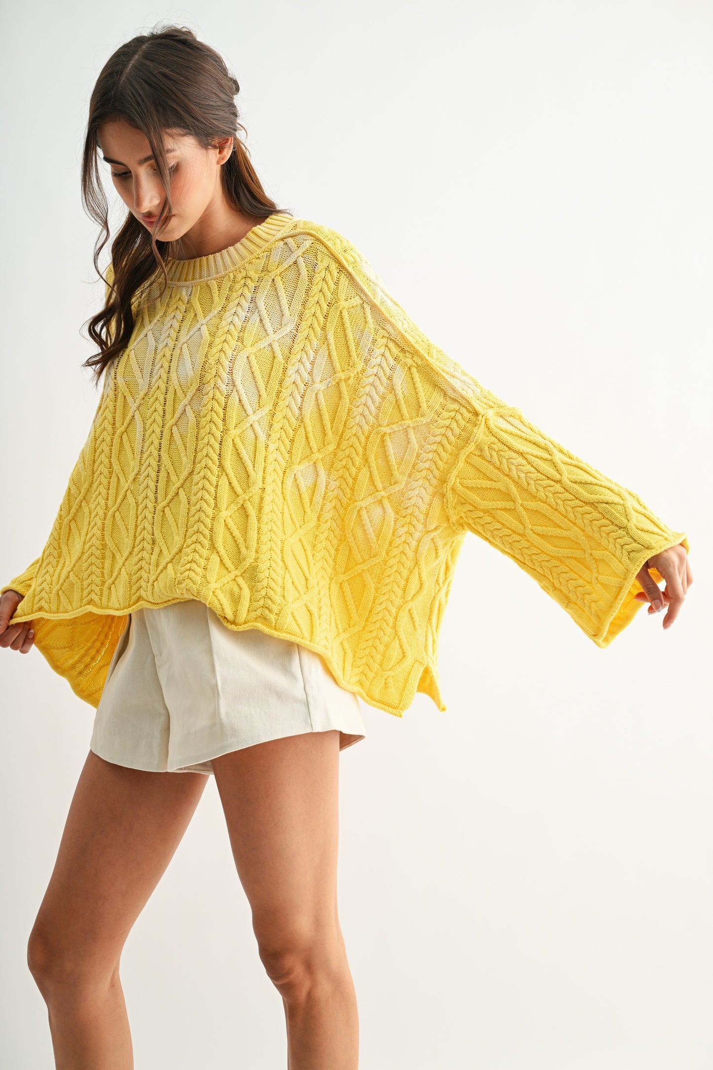 Washed cable knit sweater