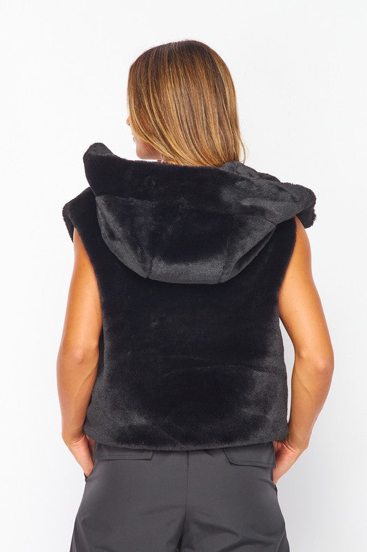 Bunny faux fur hooded vest