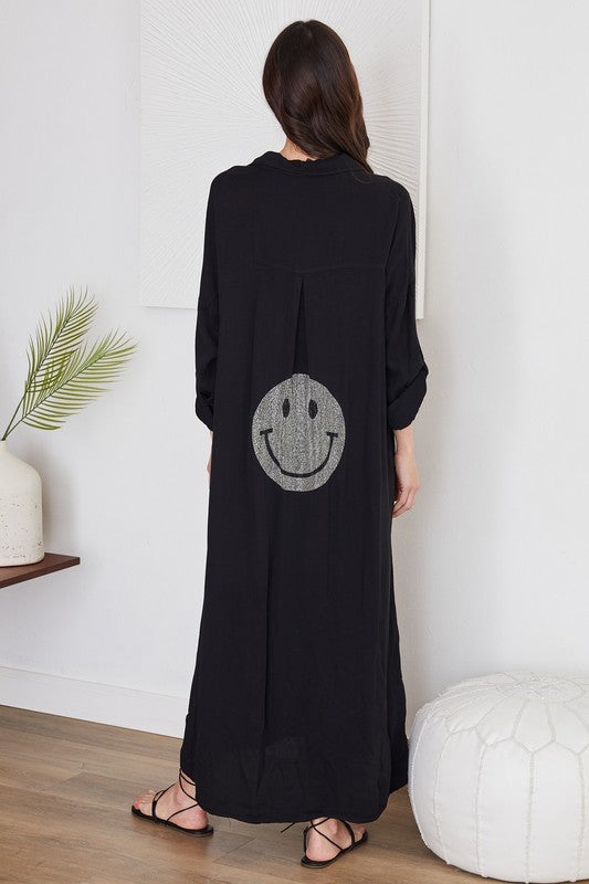 Sequin smiley face button dress/duster