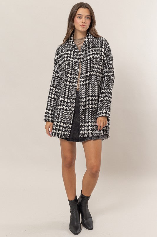 Black & white tweed snap front jacket