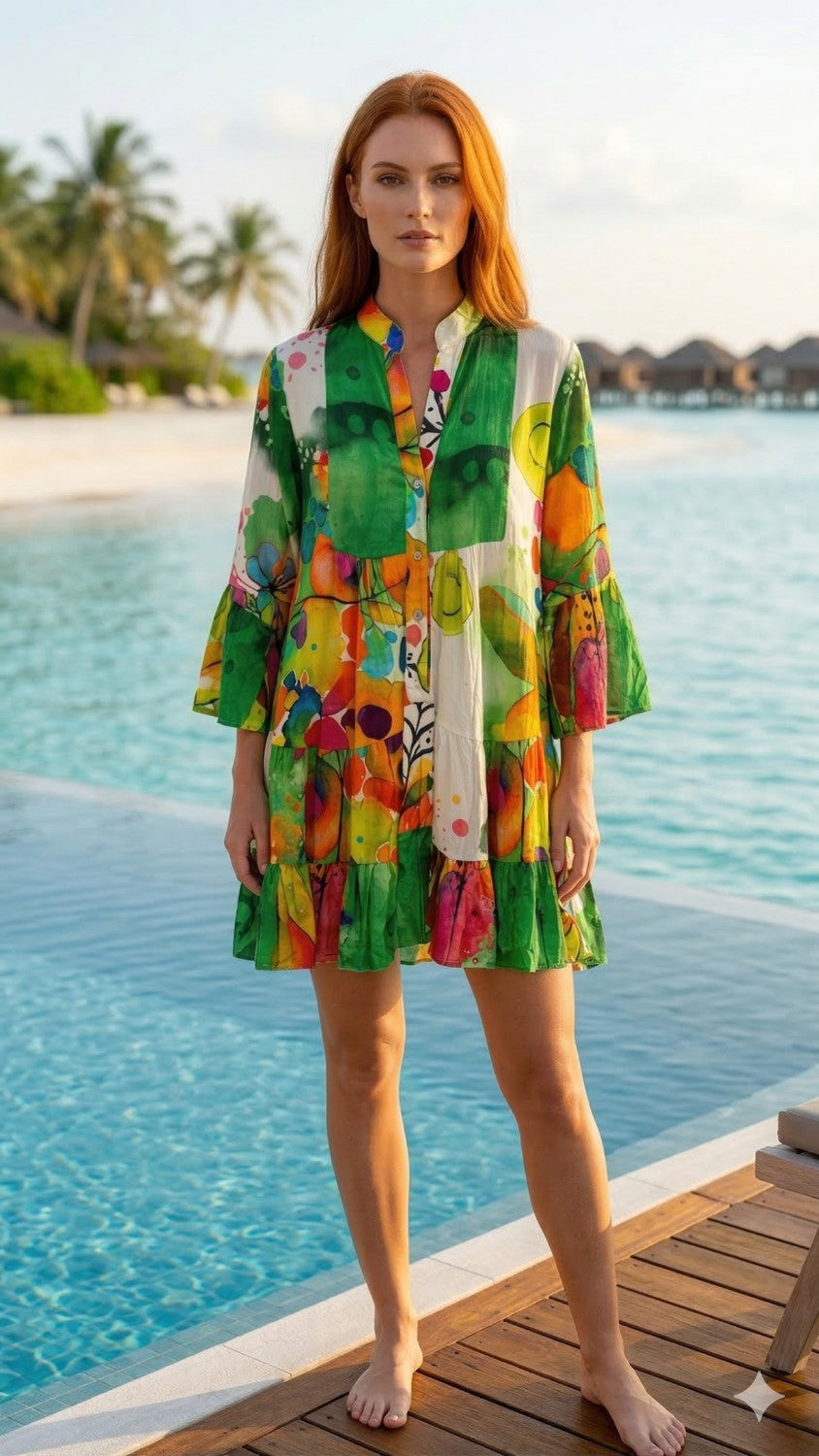 Abstract tiered mini dress (one size)