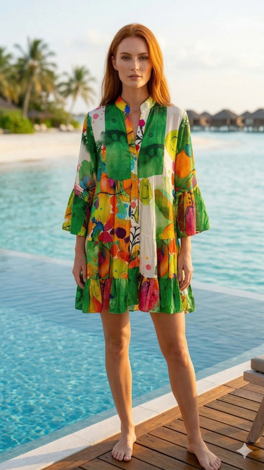 Abstract tiered mini dress (one size)