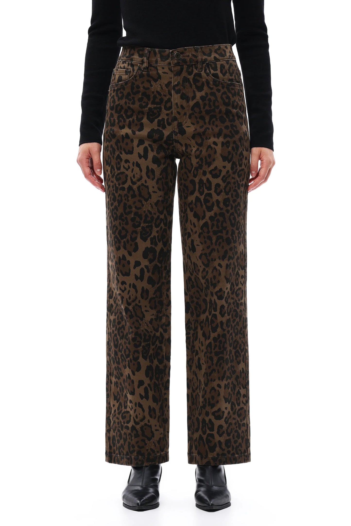 Brown leopard high rise straight jeans