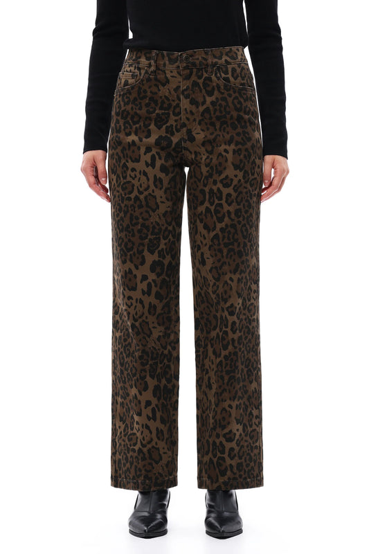 Brown leopard high rise straight jeans