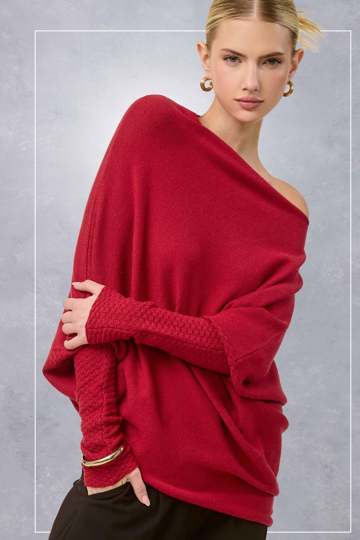JES3621-Asymmetrical Off-Shoulder Sweater Fall Christmas