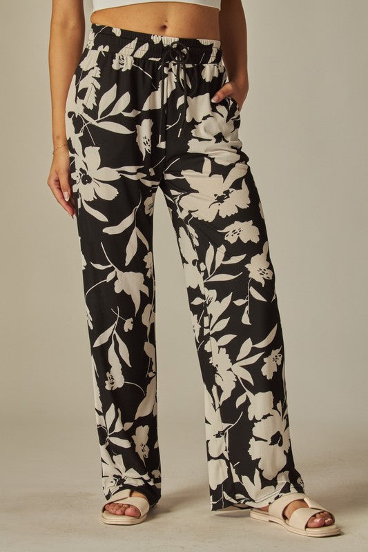 Ribbed floral print pull on pant