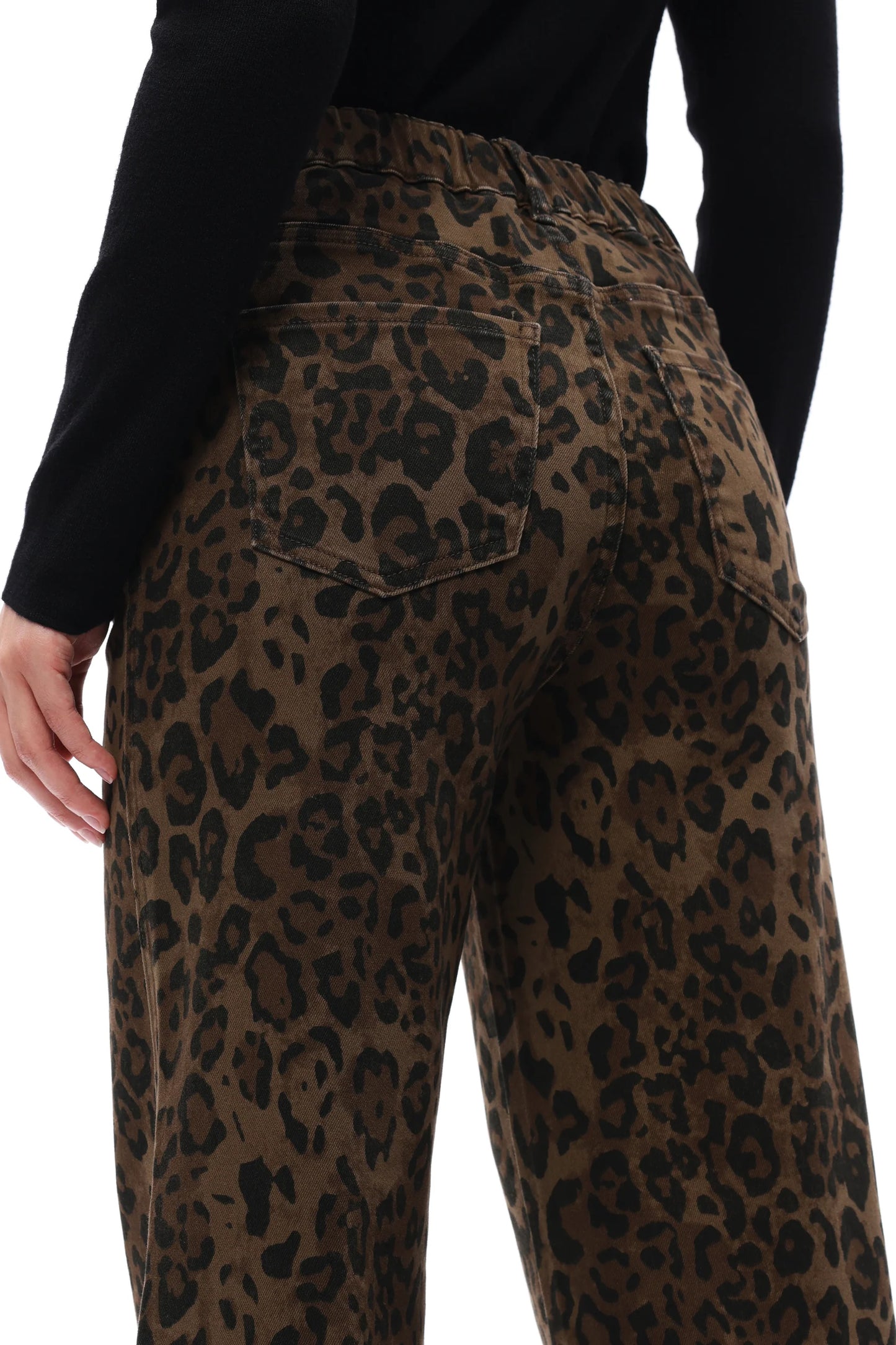 Brown leopard high rise straight jeans