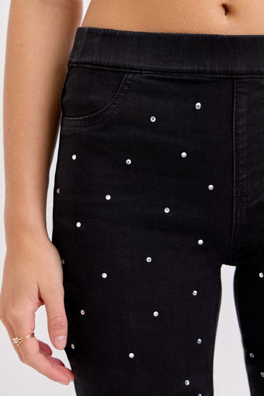 Pull on rhinestone flare jeans
