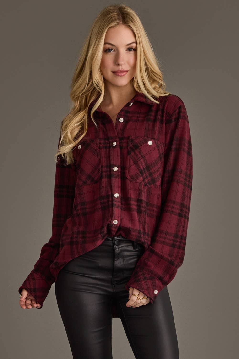 Maroon & Black Plaid Button Up