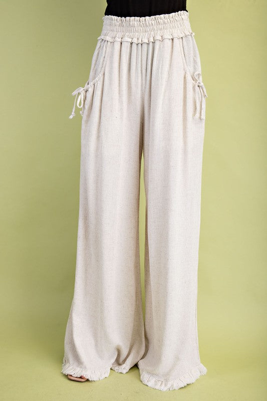 Linen blend relaxed fit wide leg pant