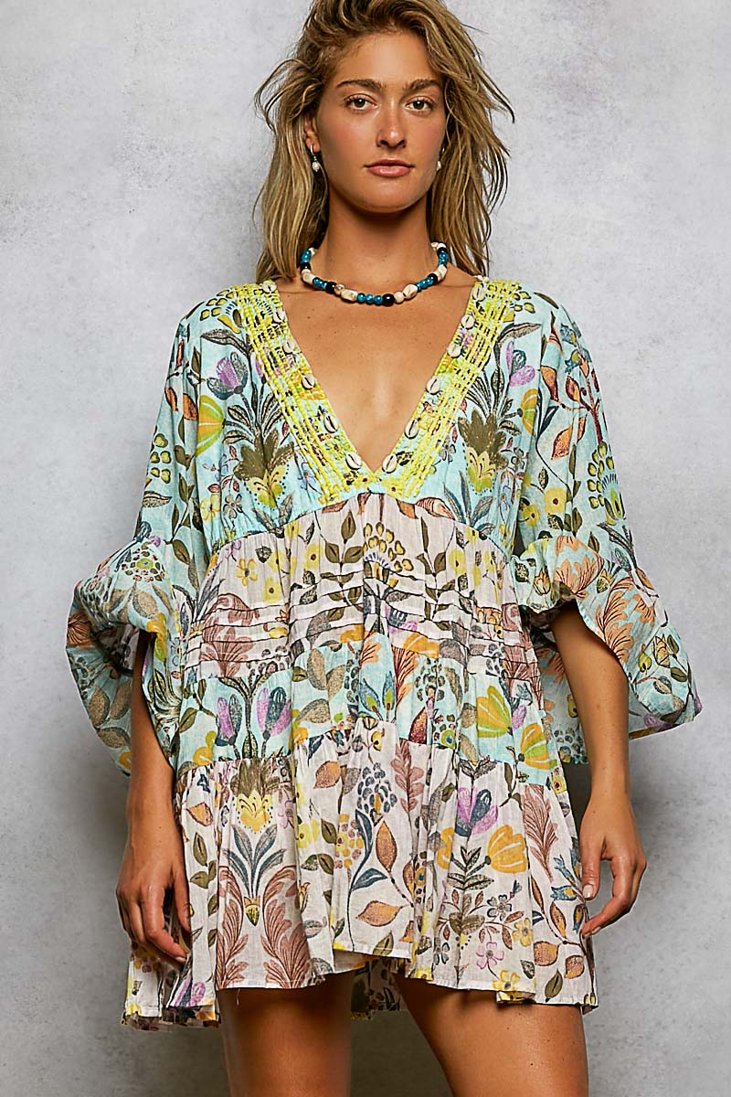 V neck 3/4 sleeve relaxed fit dress
