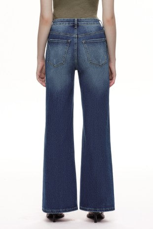 Distinctive Front Seam High Rise Wide Leg Jeans
