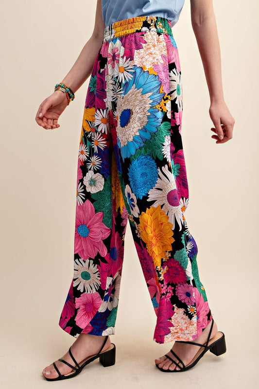 Floral elastic waist pull on pant
