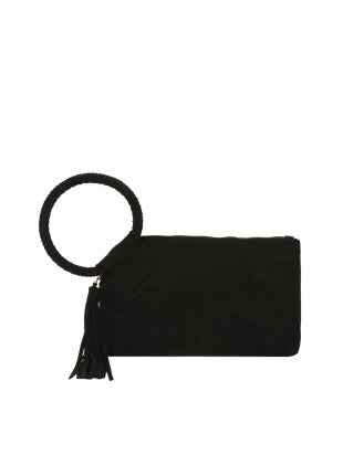 Tassel detail suede wristlet