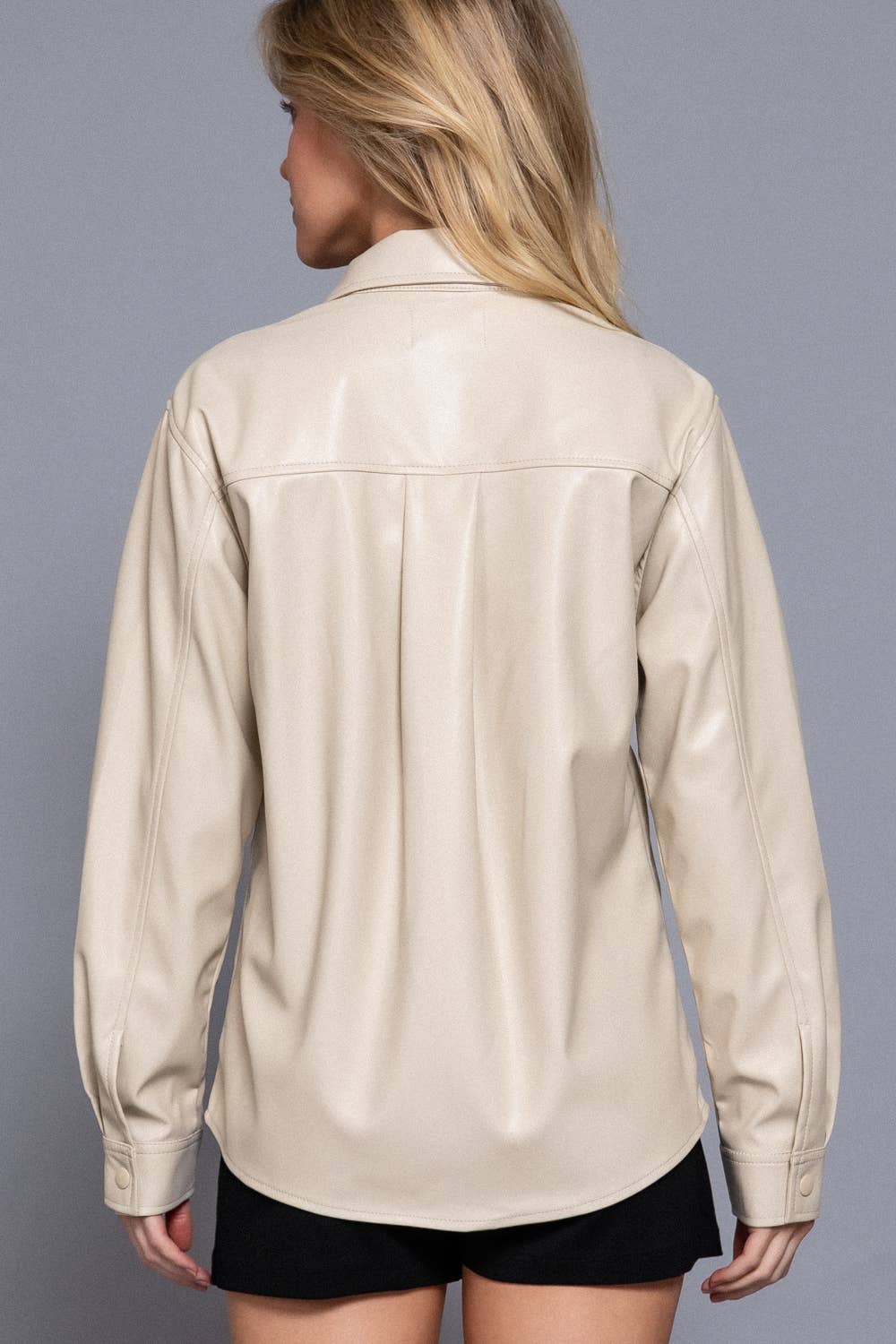 Long Sleeve Faux Leather Shacket