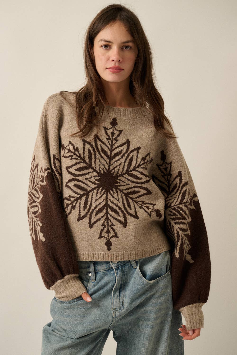 Snowflake Jacquard-Knit Dolman-Sleeve Sweater