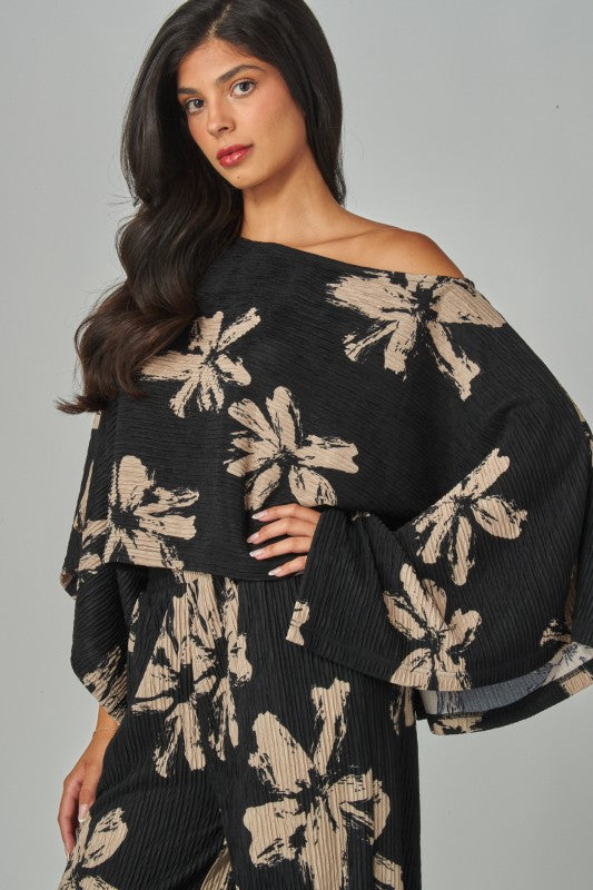 Print crinkle kimono pant set (2 colors)