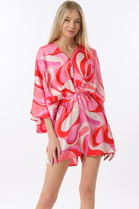 Pink/multi kimono sleeve romper