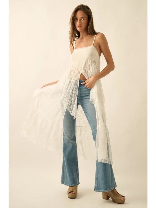 Ruffled lace maxi cami top