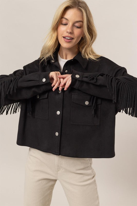 Faux suede fringe jacket