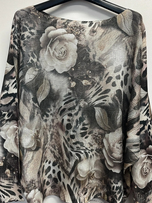 Rose leopard printed sweater - ONE SIZE