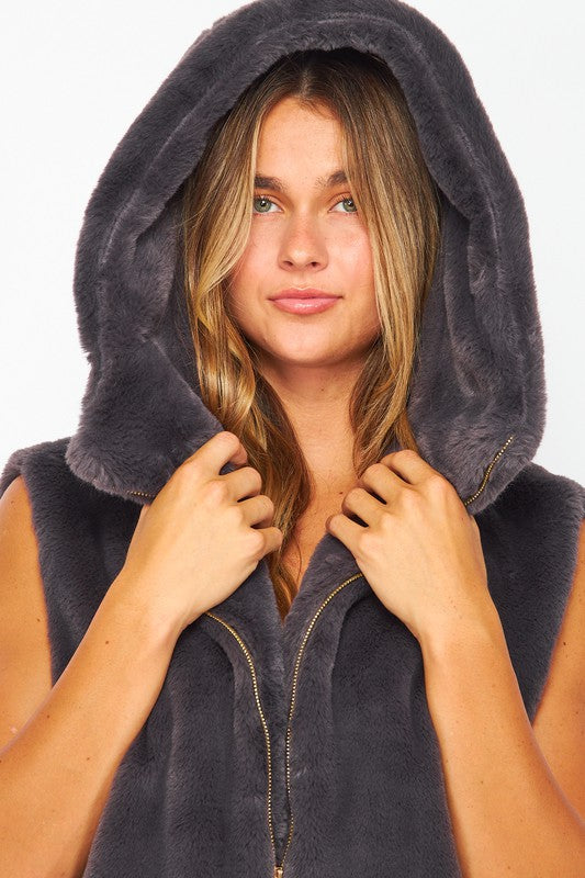 Bunny faux fur hooded vest