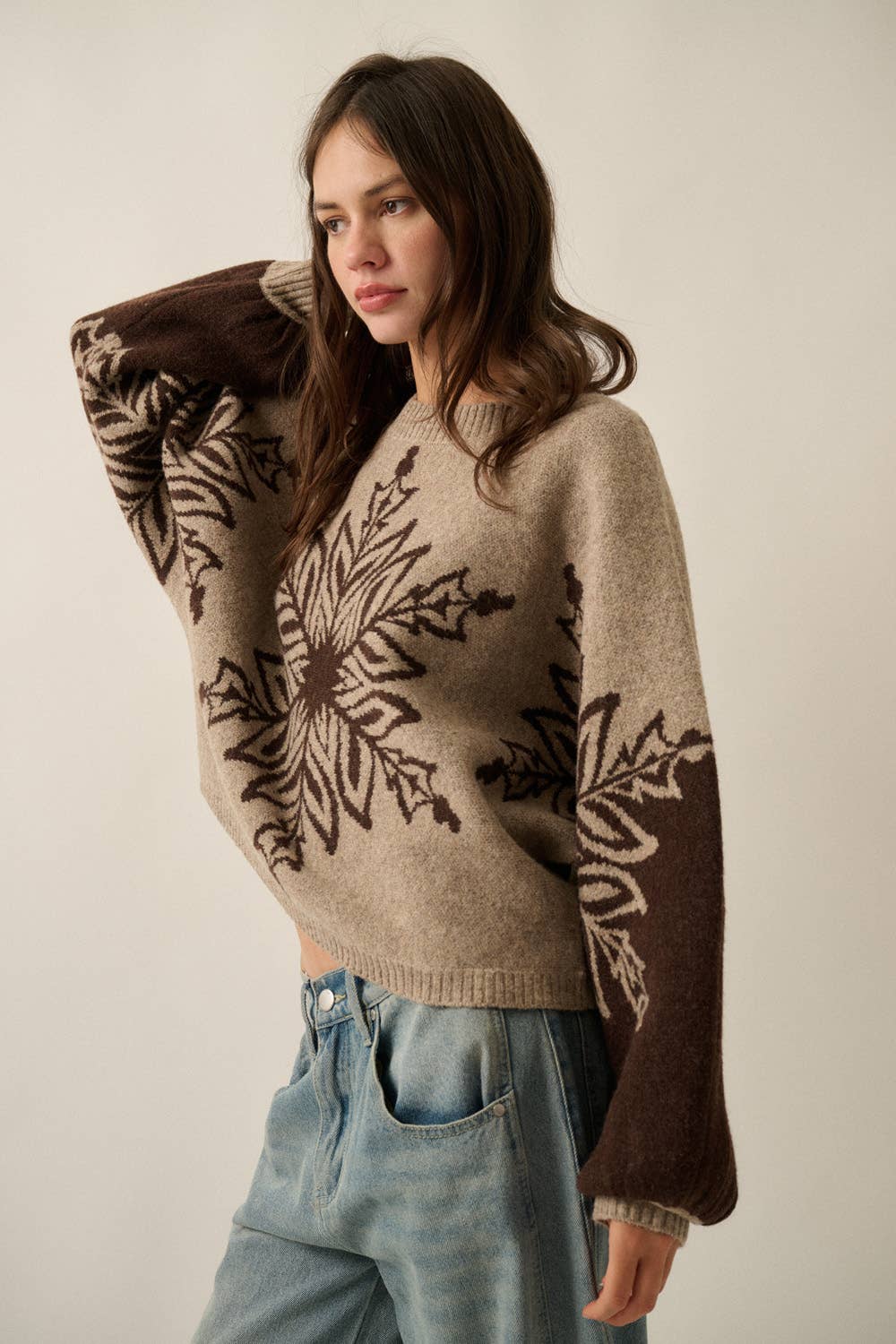 Snowflake Jacquard-Knit Dolman-Sleeve Sweater