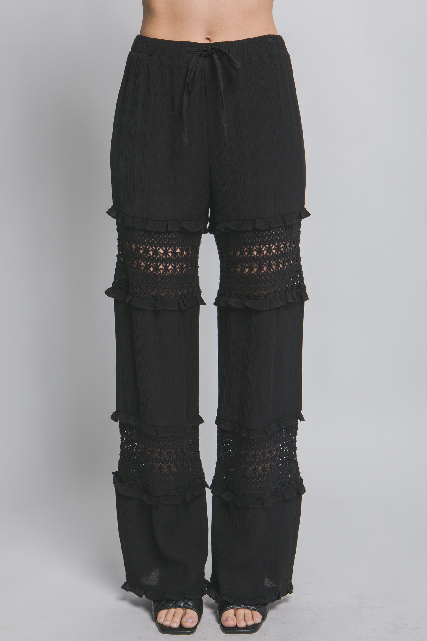 Open lace detail pull on pants