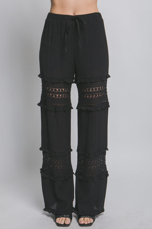 Open lace detail pull on pants