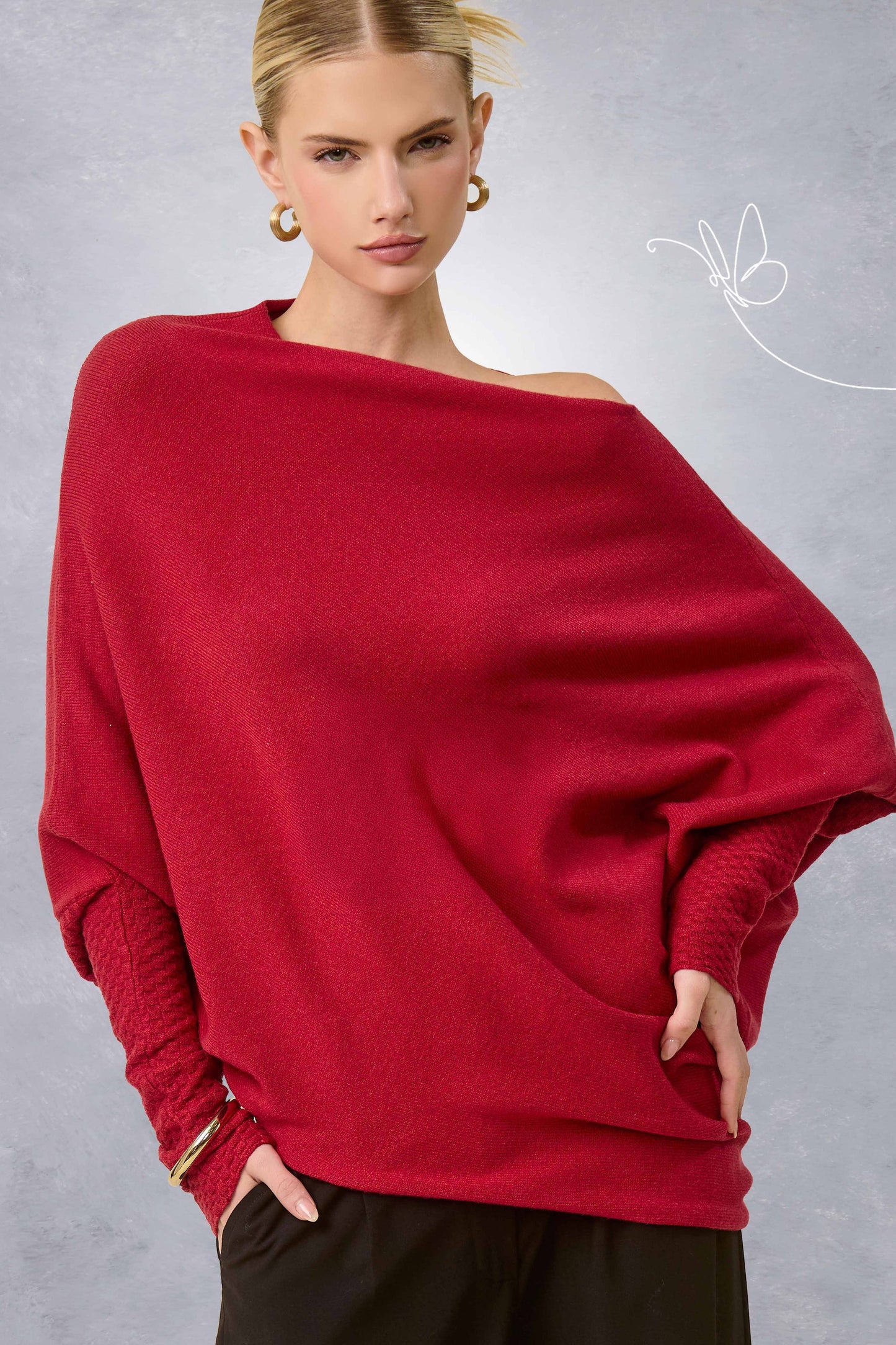 JES3621-Asymmetrical Off-Shoulder Sweater Fall Christmas