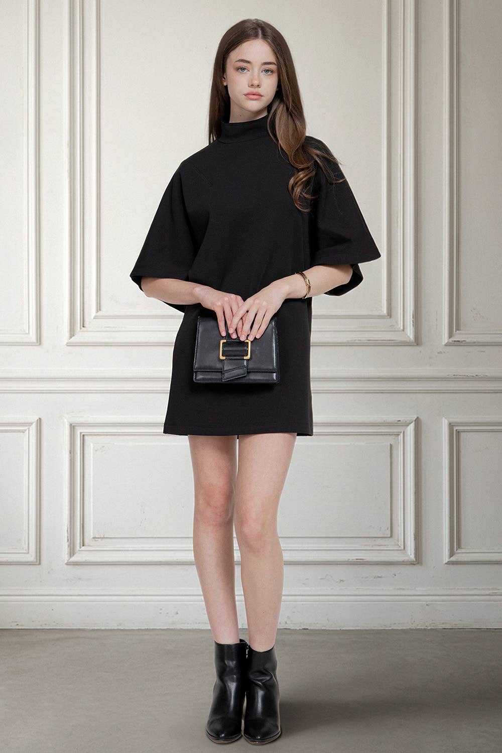 Batwing Short Sleeve High Neck Mini Dress