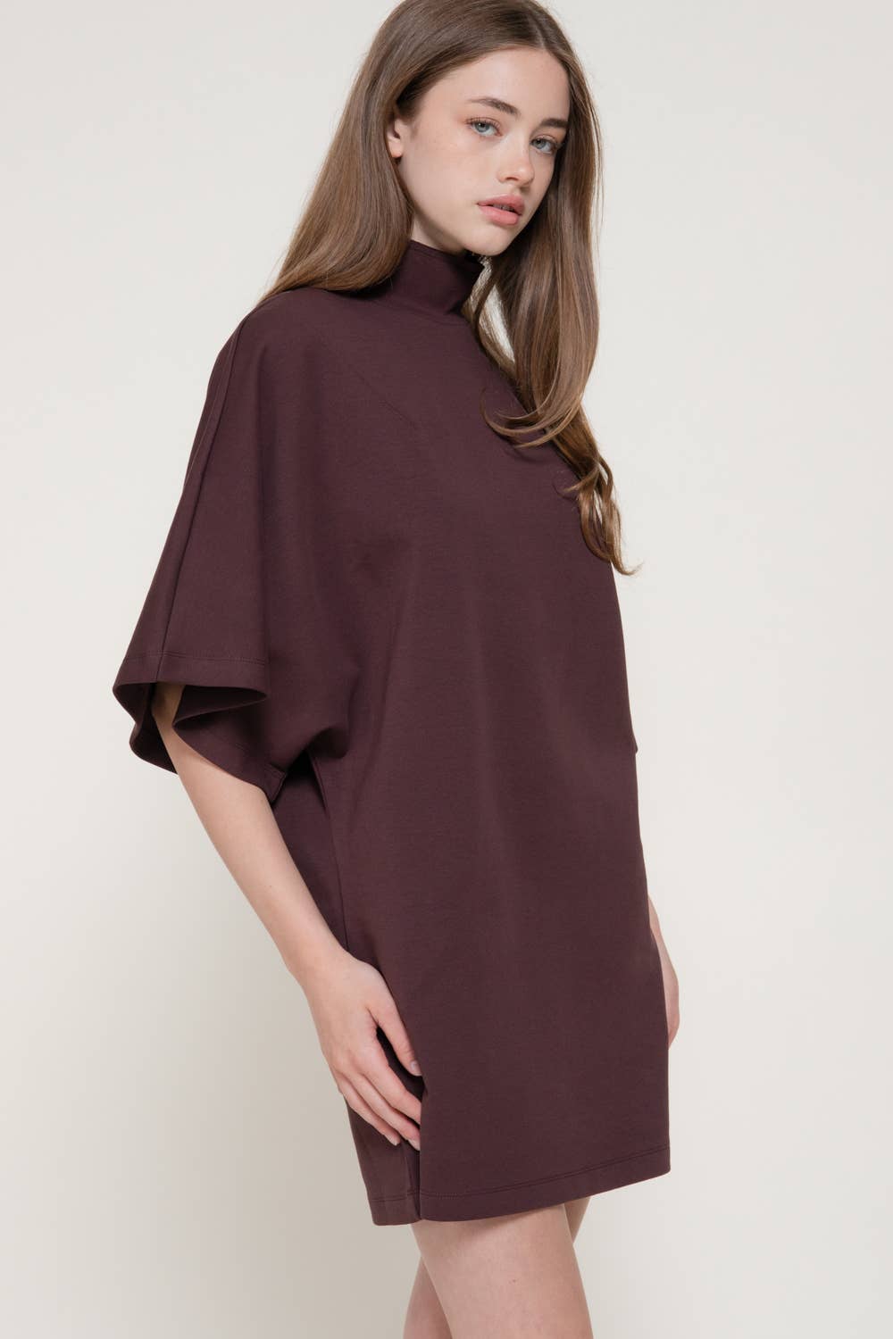 Batwing Short Sleeve High Neck Mini Dress